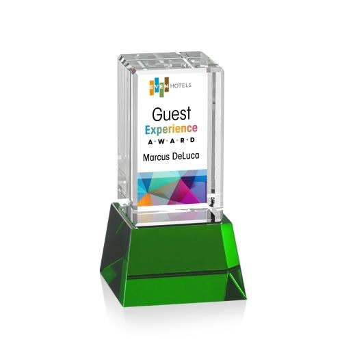 Awards and Trophies - Crystal Awards - Robson Full Color Green on Base Towers Crystal Award