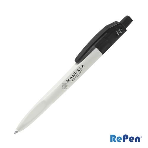 Promotional Products - Writing Instruments - Plastic Pens - RePen® Squared White w/Translucent Clicker rPET Pen