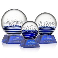 Tranquility Blue on Sheffield Base Globe Glass Award - Art Glass Awards