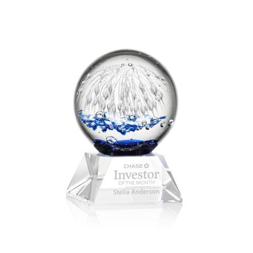 Awards and Trophies - Crystal Awards - Glass Awards - Art Glass Awards - Starburst Clear on Sheffield Base Globe Glass Award
