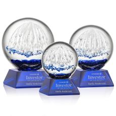 Starburst Blue on Sheffield Base Globe Glass Award - Art Glass Awards