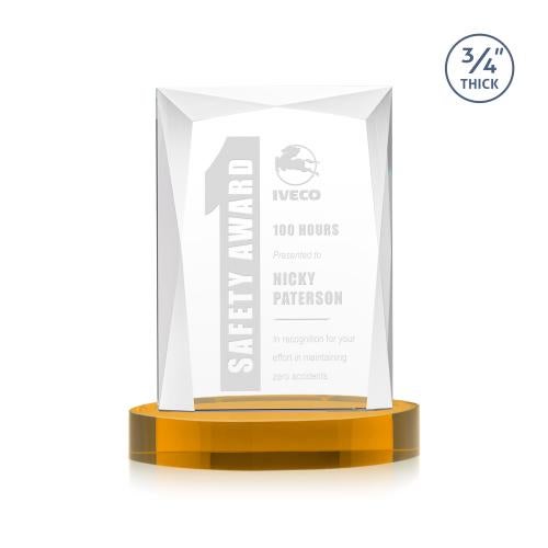 Awards and Trophies - Crystal Awards - Messina Amber on Alberton Base Rectangle Crystal Award