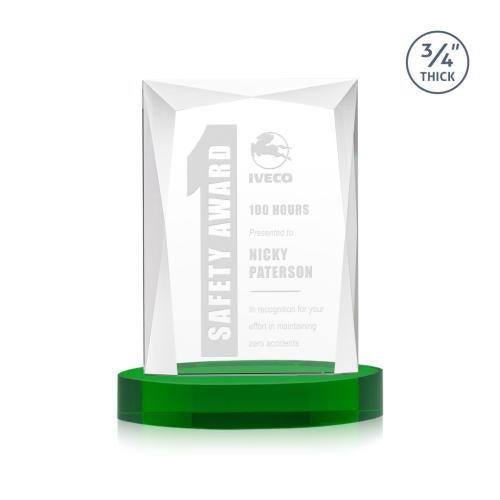 Awards and Trophies - Crystal Awards - Messina Green on Alberton Base Rectangle Crystal Award