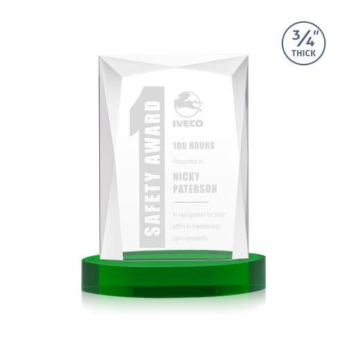 Awards and Trophies - Crystal Awards - Messina Green on Alberton Base Rectangle Crystal Award