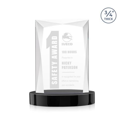 Awards and Trophies - Crystal Awards - Messina Black on Alberton Base Rectangle Crystal Award