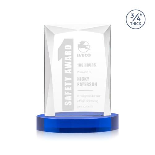 Awards and Trophies - Crystal Awards - Messina Blue on Alberton Base Rectangle Crystal Award
