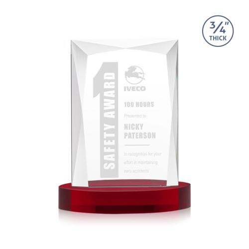 Awards and Trophies - Crystal Awards - Messina Red on Alberton Base Rectangle Crystal Award