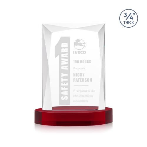 Awards and Trophies - Crystal Awards - Messina Red on Alberton Base Rectangle Crystal Award