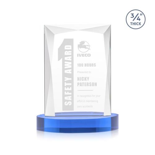 Awards and Trophies - Crystal Awards - Messina Sky Blue on Alberton Base Rectangle Crystal Award