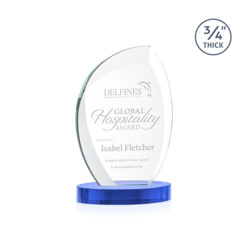 Awards and Trophies - Crystal Awards - Wichita Sky Blue on Alberton Base Flame Crystal Award