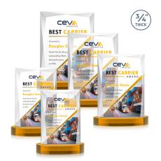 Messina Full Color Amber on Alberton Base Rectangle Crystal Award - Full Color Imprint