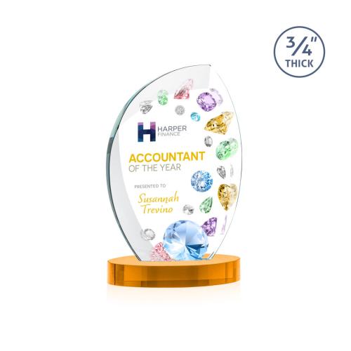 Awards and Trophies - Crystal Awards - Wichita Full Color Amber on Alberton Base Flame Crystal Award