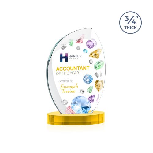 Awards and Trophies - Crystal Awards - Wichita Full Color Gold on Alberton Base Flame Crystal Award