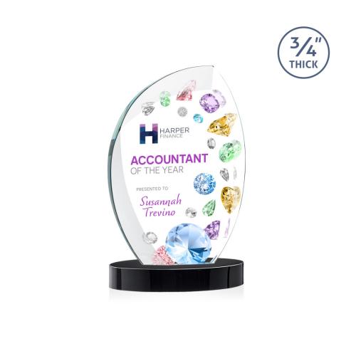 Awards and Trophies - Crystal Awards - Wichita Full Color Black on Alberton Base Flame Crystal Award