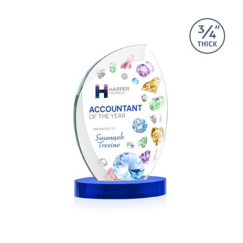 Awards and Trophies - Crystal Awards - Wichita Full Color Blue on Alberton Base Flame Crystal Award