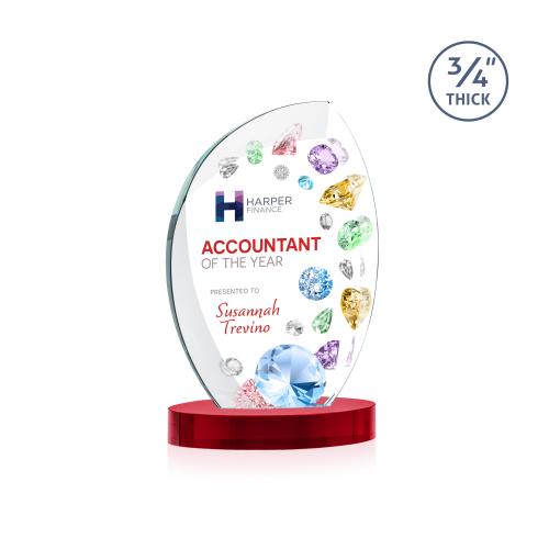 Awards and Trophies - Crystal Awards - Wichita Full Color Red on Alberton Base Flame Crystal Award