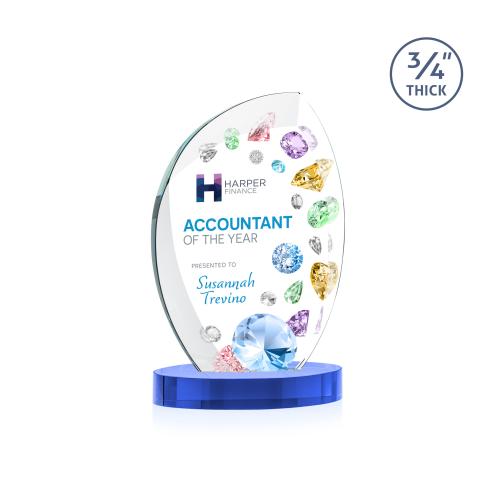 Awards and Trophies - Crystal Awards - Wichita Full Color Sky Blue on Alberton Base Flame Crystal Award