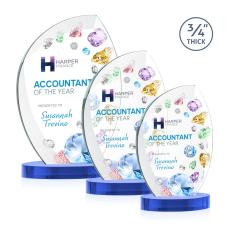 Wichita Full Color Sky Blue on Alberton Base Flame Crystal Award - Full Color Imprint