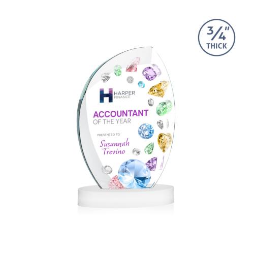 Awards and Trophies - Crystal Awards - Wichita Full Color White on Alberton Base Flame Crystal Award