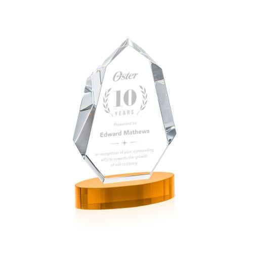 Awards and Trophies - Crystal Awards - Norwood Amber on Alberton Base Polygon Crystal Award