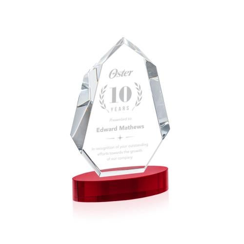 Awards and Trophies - Crystal Awards - Norwood Red on Alberton Base Polygon Crystal Award