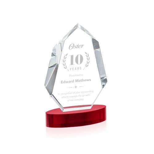 Awards and Trophies - Crystal Awards - Norwood Red on Alberton Base Polygon Crystal Award