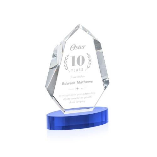 Awards and Trophies - Crystal Awards - Norwood Sky Blue on Alberton Base Polygon Crystal Award