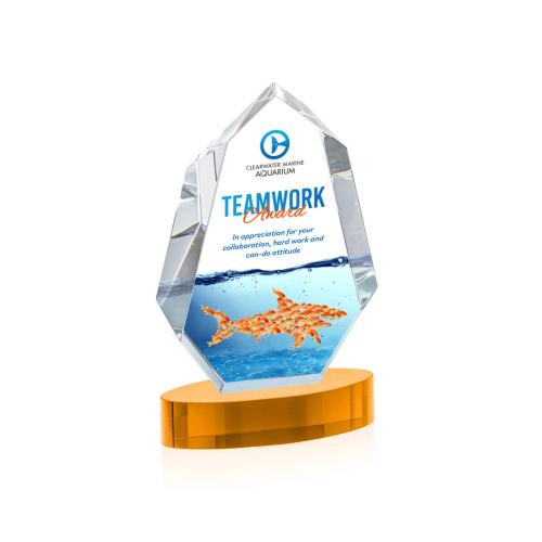 Awards and Trophies - Crystal Awards - Norwood Full Color Amber on Alberton Base Polygon Crystal Award
