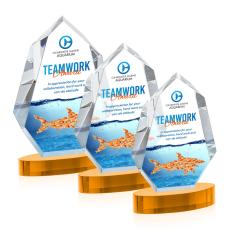 Norwood Full Color Amber on Alberton Base Polygon Crystal Award - Full Color Imprint