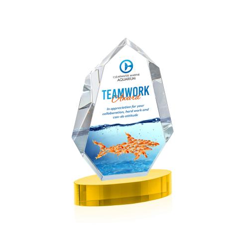 Awards and Trophies - Crystal Awards - Norwood Full Color Gold on Alberton Base Crystal Award