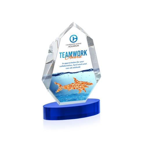 Awards and Trophies - Crystal Awards - Norwood Full Color Blue on Alberton Base Polygon Crystal Award