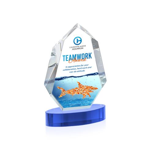 Awards and Trophies - Crystal Awards - Norwood Full Color Sky Blue on Alberton Base Crystal Award