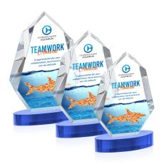 Norwood Full Color Sky Blue on Alberton Base Polygon Crystal Award - Full Color Imprint