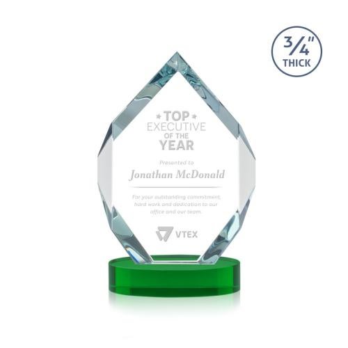 Awards and Trophies - Crystal Awards - Royal Diamond Green on Alberton Base Polygon Crystal Award