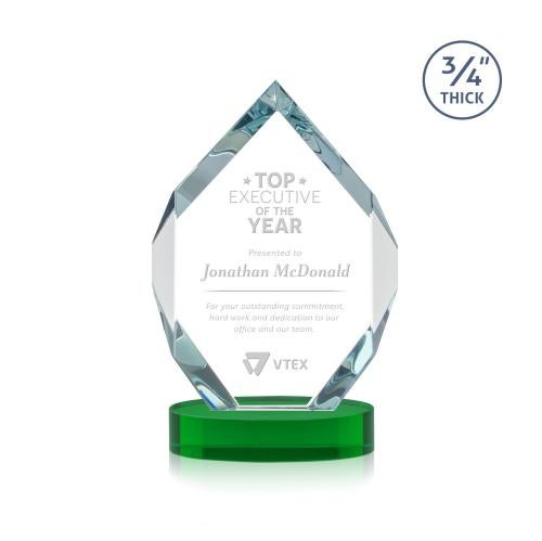 Awards and Trophies - Crystal Awards - Royal Diamond Green on Alberton Base Polygon Crystal Award