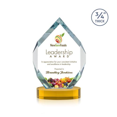 Awards and Trophies - Crystal Awards - Royal Diamond Full Color Amber on Alberton Base Polygon Crystal Award