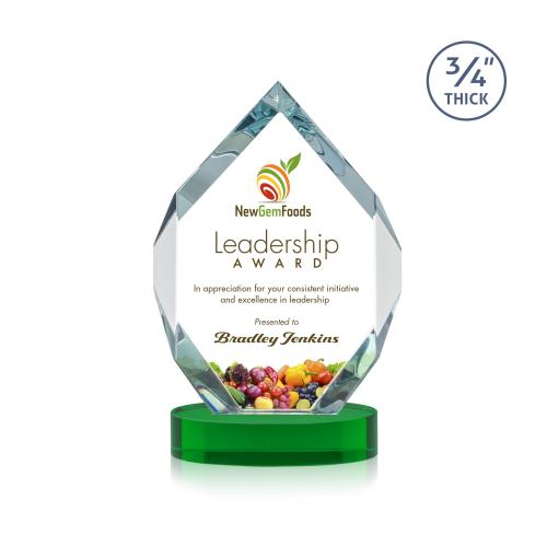 Awards and Trophies - Crystal Awards - Royal Diamond  Full Color Green on Alberton Base Polygon Crystal Award