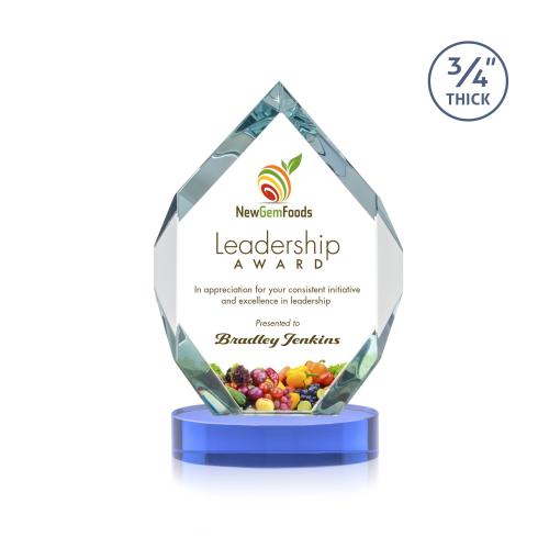Awards and Trophies - Crystal Awards - Royal Diamond Full Color Sky Blue on Alberton Base Crystal Award