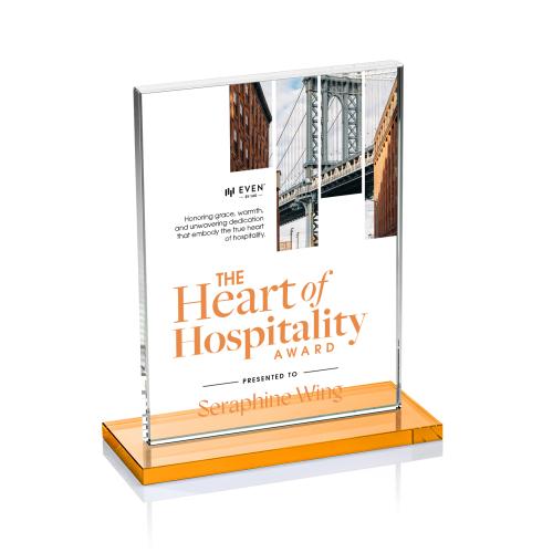 Awards and Trophies - Crystal Awards - Emperor Full Color Amber (Vert) Rectangle Crystal Award