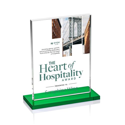 Awards and Trophies - Crystal Awards - Emperor Full Color Green (Vert) Rectangle Crystal Award