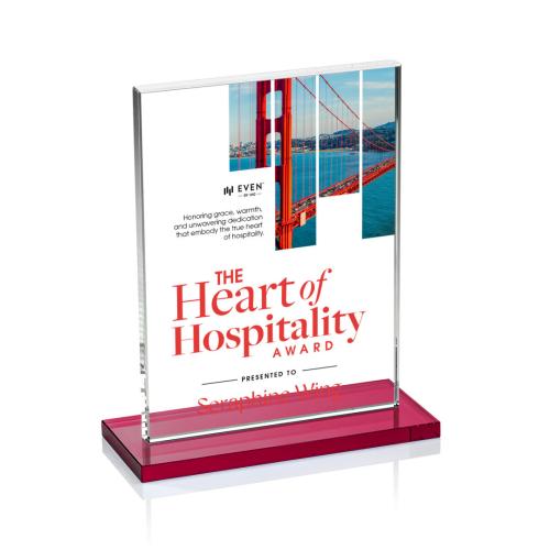 Awards and Trophies - Crystal Awards - Emperor Full Color Red (Vert) Rectangle Crystal Award