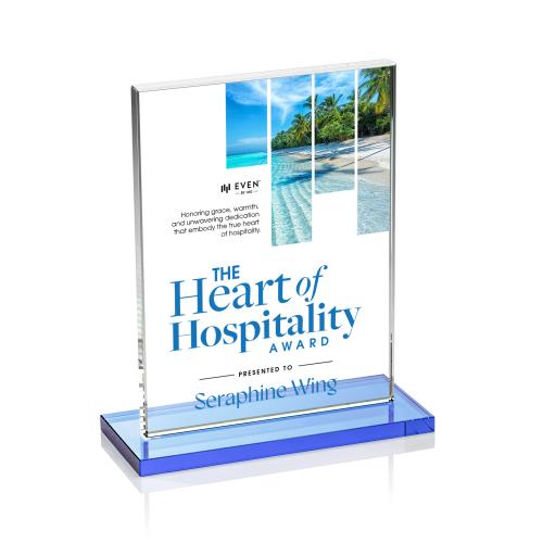 Awards and Trophies - Crystal Awards - Emperor Full Color Sky Blue (Vert) Rectangle Crystal Award