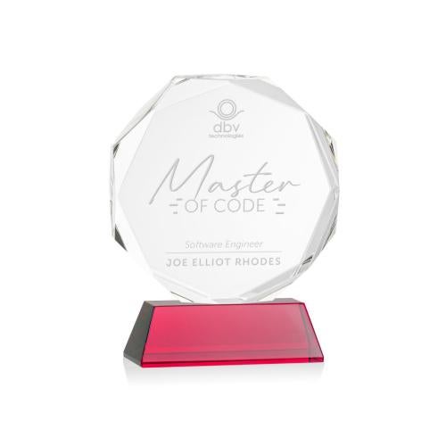 Awards and Trophies - Crystal Awards - Acadian Red on Newhaven Base Polygon Crystal Award