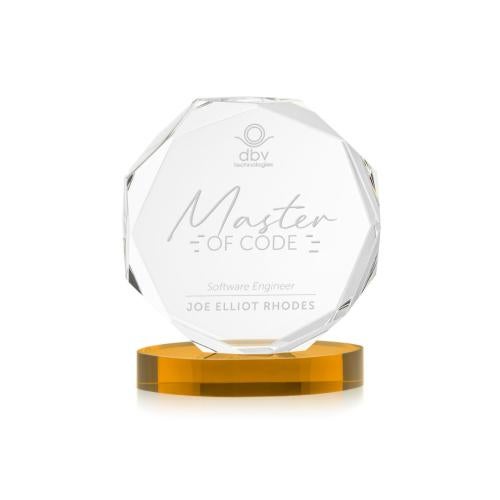 Awards and Trophies - Crystal Awards - Acadian Amber on Alberton Base Polygon Crystal Award