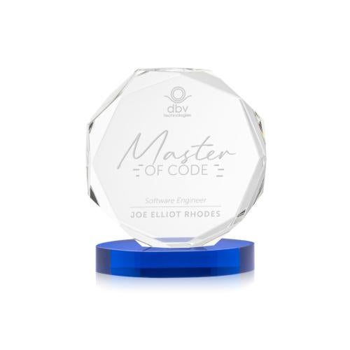 Awards and Trophies - Crystal Awards - Acadian Blue on Alberton Base Polygon Crystal Award