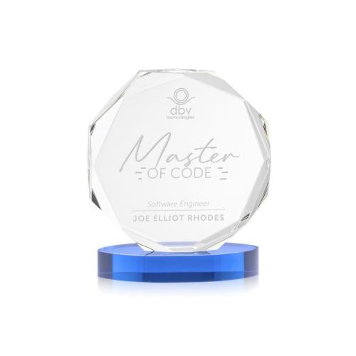 Awards and Trophies - Crystal Awards - Acadian Sky Blue on Alberton Base Polygon Crystal Award