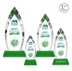 Fortier Full Color Green on Entwhistle Base Peaks Crystal Award - Crystal Awards