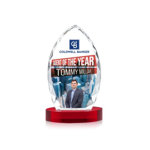 Awards and Trophies - Crystal Awards - Wilton Full Color Red on Alberton Base Peaks Crystal Award