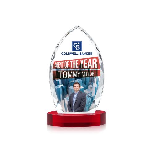 Awards and Trophies - Crystal Awards - Wilton Full Color Red on Alberton Base Peaks Crystal Award