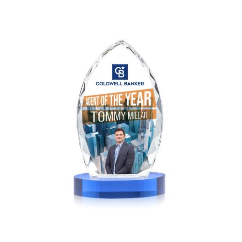 Awards and Trophies - Crystal Awards - Wilton Full Color Sky Blue on Alberton Base Peaks Crystal Award